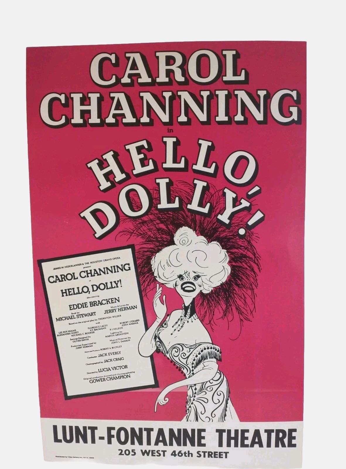 Vintage Origina CAROL CHANNING   HELLO, DOLLY! Window Ad Lunt-Fontanne Theater