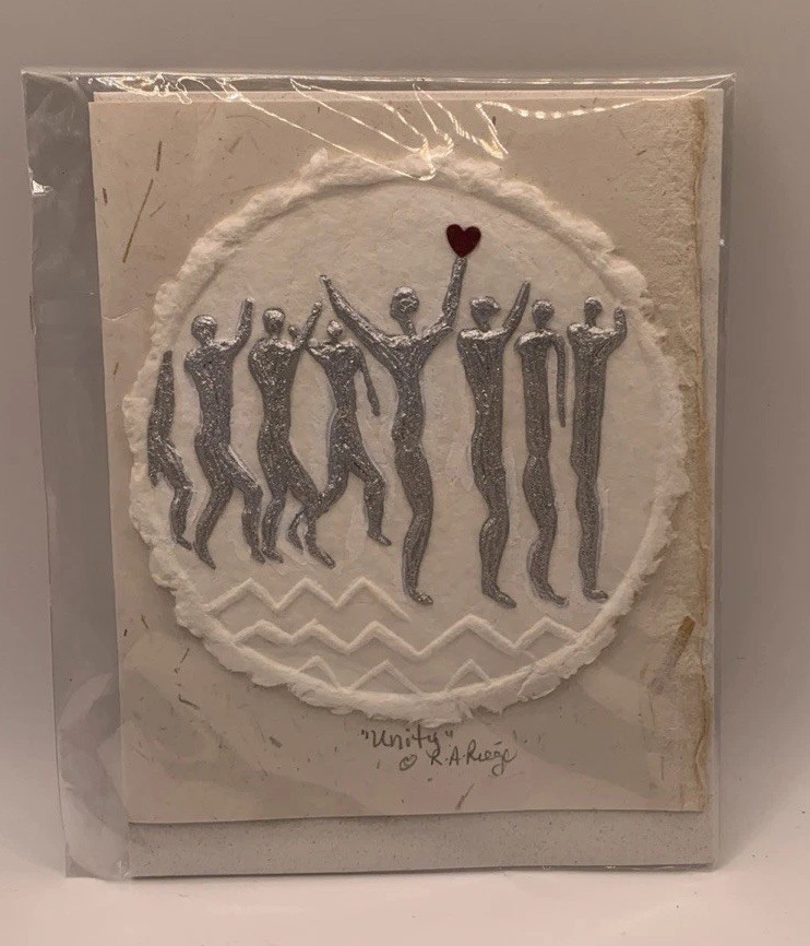 ROGER RIEGE "Unity” Silver People Dancing W/Heart SIGNED MINI MASTERWORKS CARD