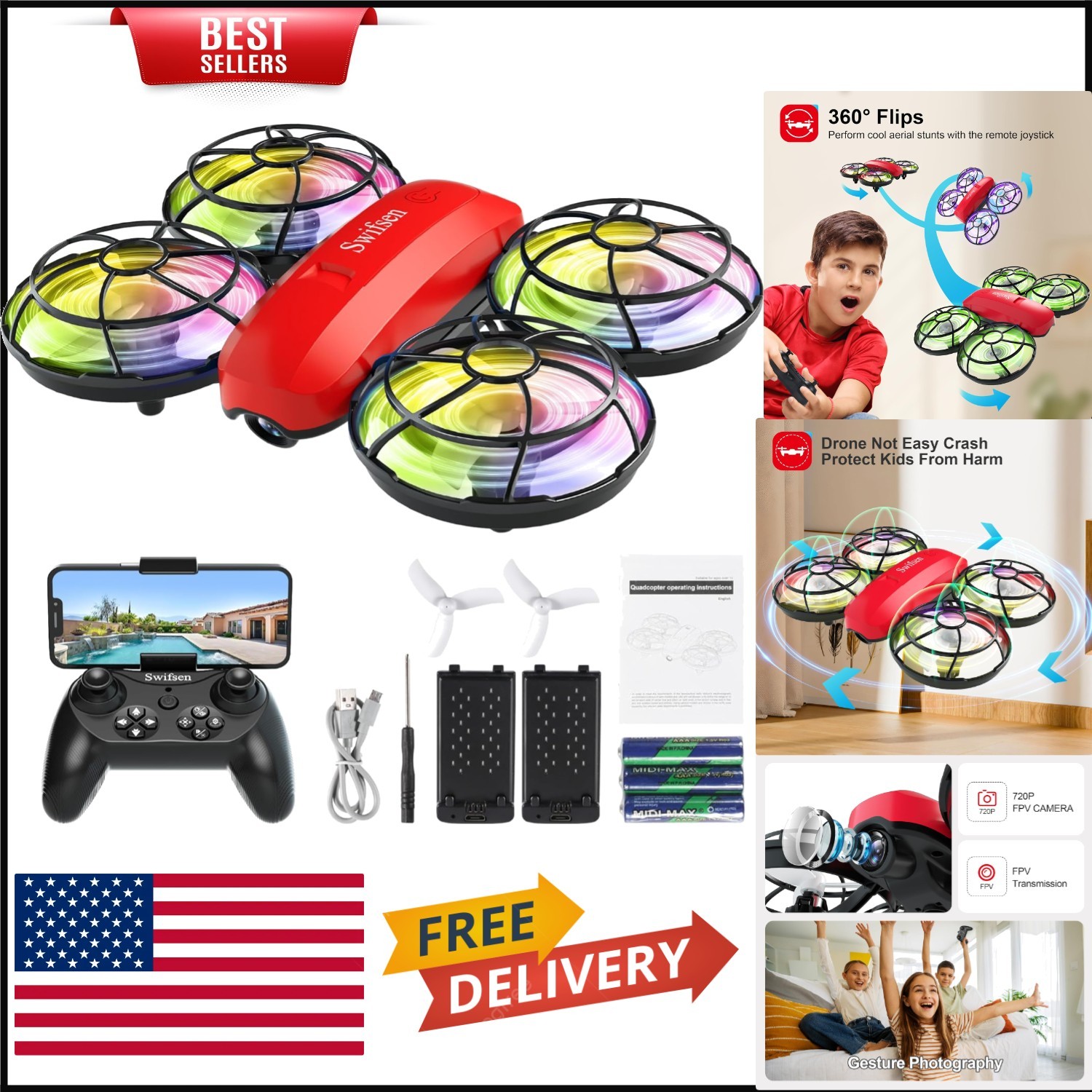 Ultimate Kids Drone - Indoor Quadcopter with 3D Flips & Multicolored Lights