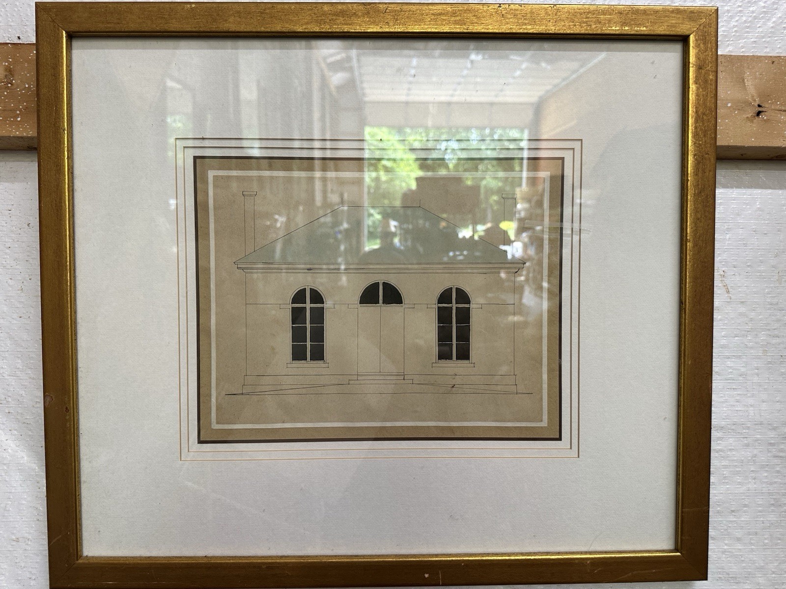 Original Signed Antique 1890 Architectural Rendering Drawing Framed COA