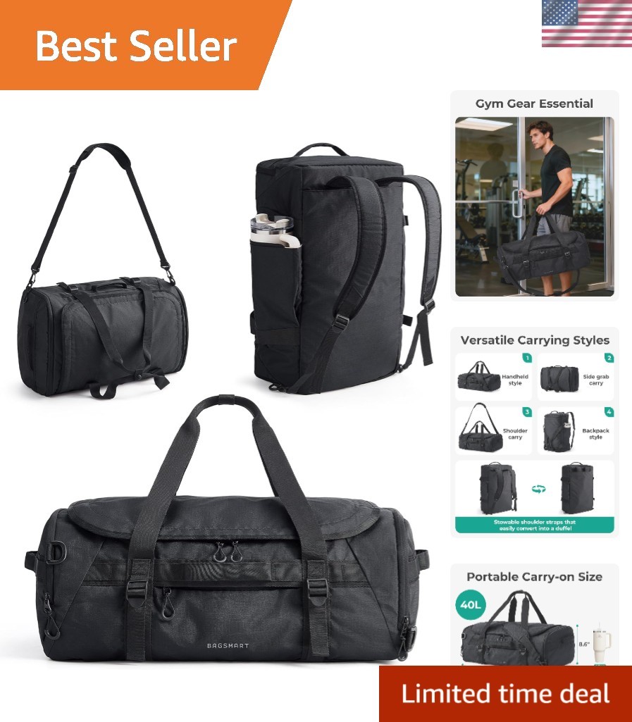 4-IN-1 Duffle Bag for Travel, 40L Travel Bag Gym Duffle, TSA Carry on Backpac...