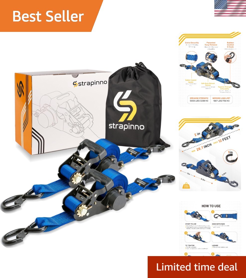 2PCs Retractable Ratchet Tie-Down Straps,5,000 lbs Breaking Strength - 2 in x...