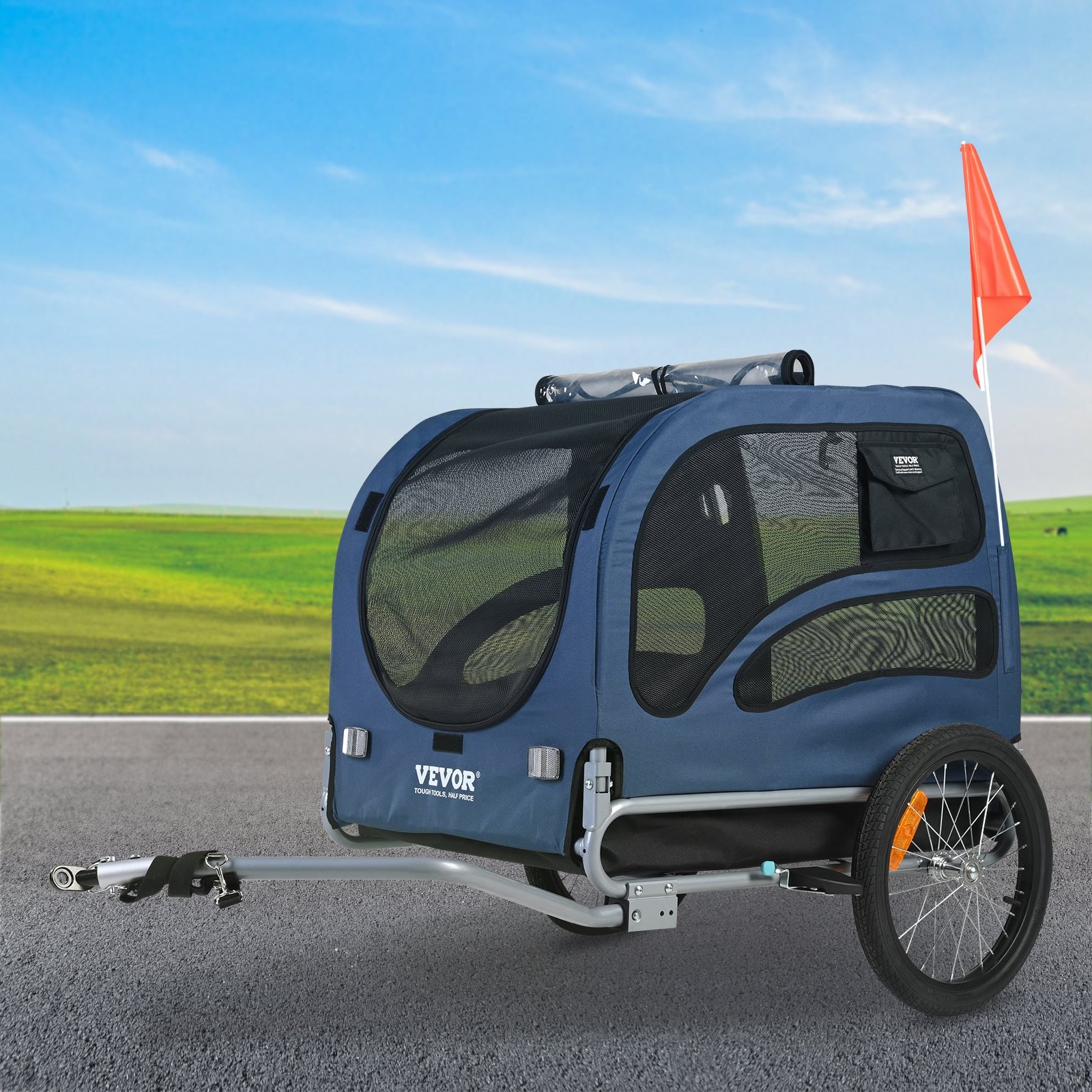 Heavy-Duty Folding Dog Bike Cart – Quick-Release Wheels, Reflectors, Flag