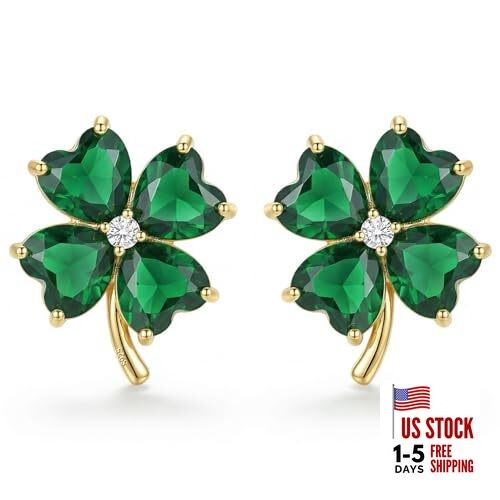 925 Silver Plated St Patricks Day Shamrock Earrings Green Heart Clover green-1