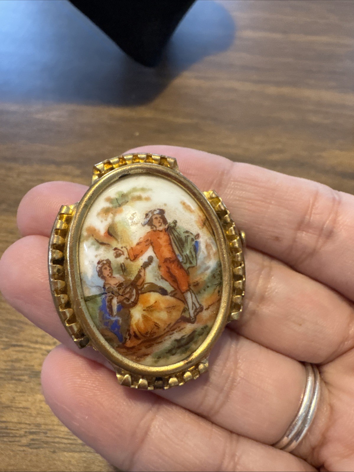 Vintage Porcelain hand painted signed Limoges France Pin 