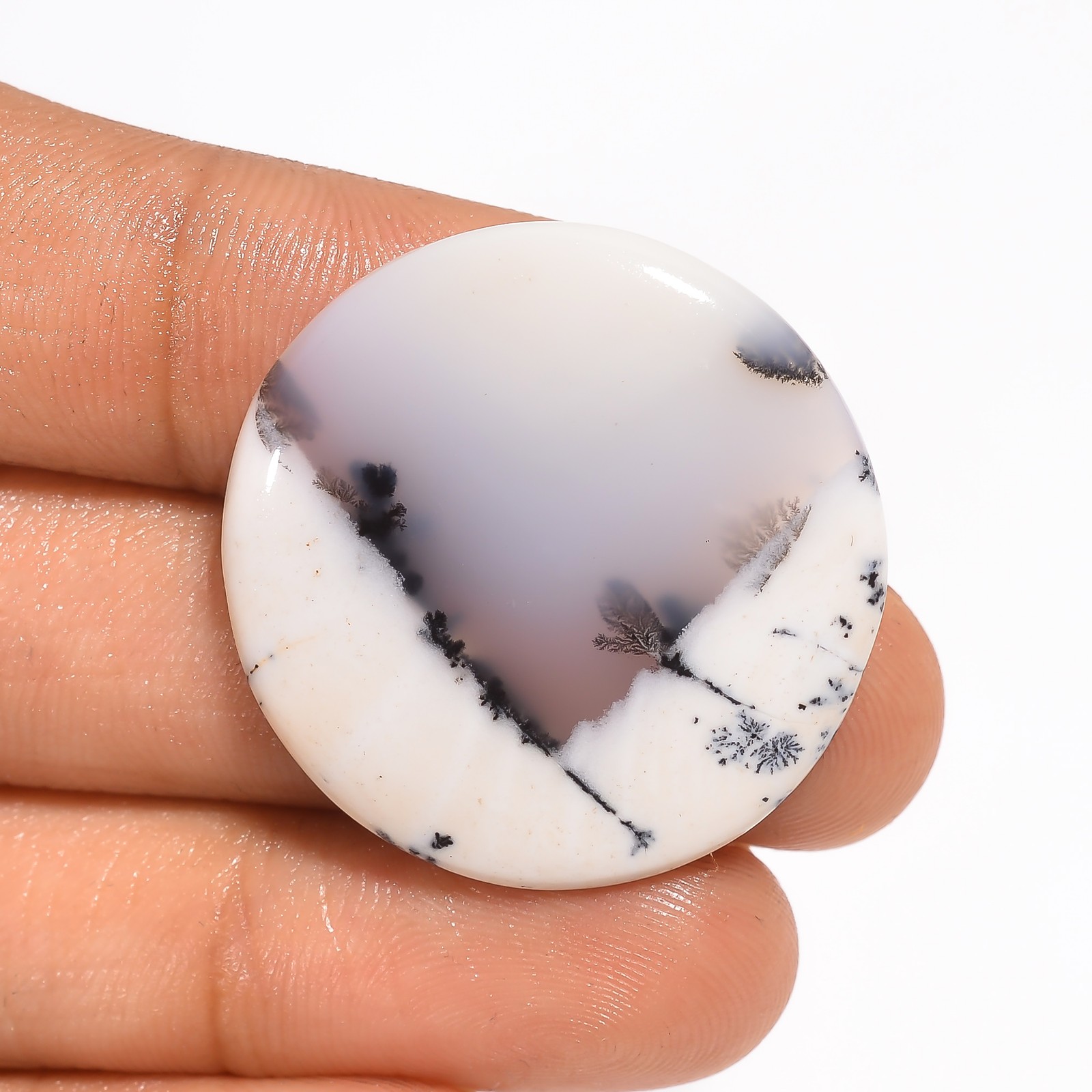 Natural Dendrite Opal Round Shape Cabochon Loose Gemstone 28 Ct 28X28X4mm A-1628
