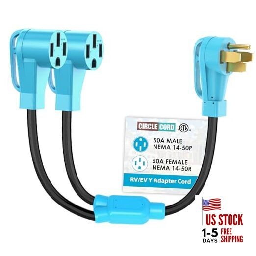  RV/EV Y Adapter Cord 50 Amp to Two 50 Amp, NEMA 14-50P Male Plug 50A-50A-50A