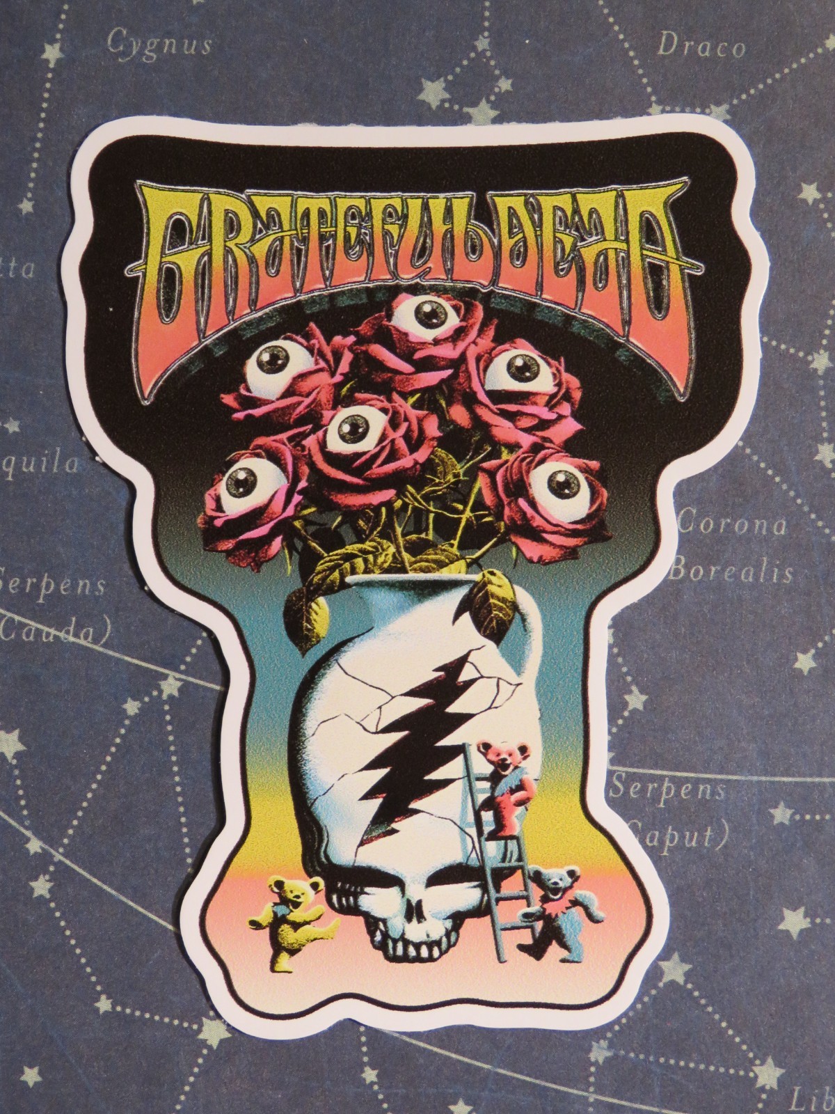 3.7" MUSIC Collectible STICKER ~ GRATEFUL DEAD Band Skull, Roses with Eyeballs