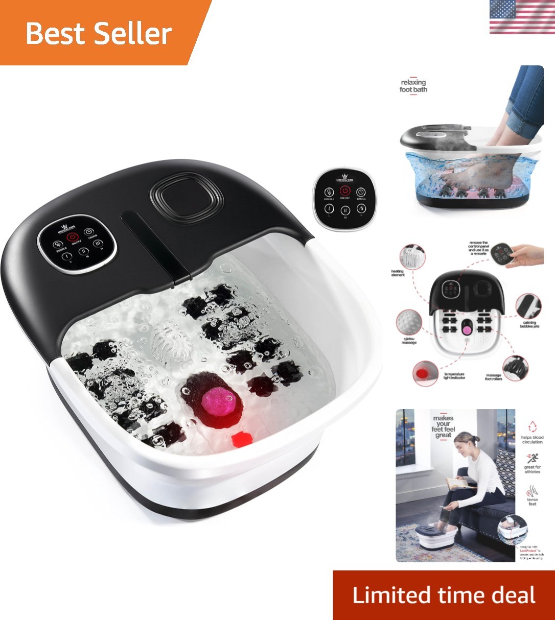 Adjustable Heated Foot Massager Spa with Bubble Jets - Pamper Your Feet Anywhere