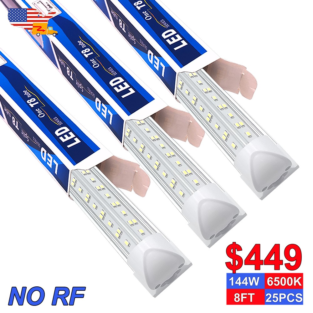 25 Pack 8Ft Led Shop Light Ceiling Tube Fixture 144W 6500K Daylight For Factory
