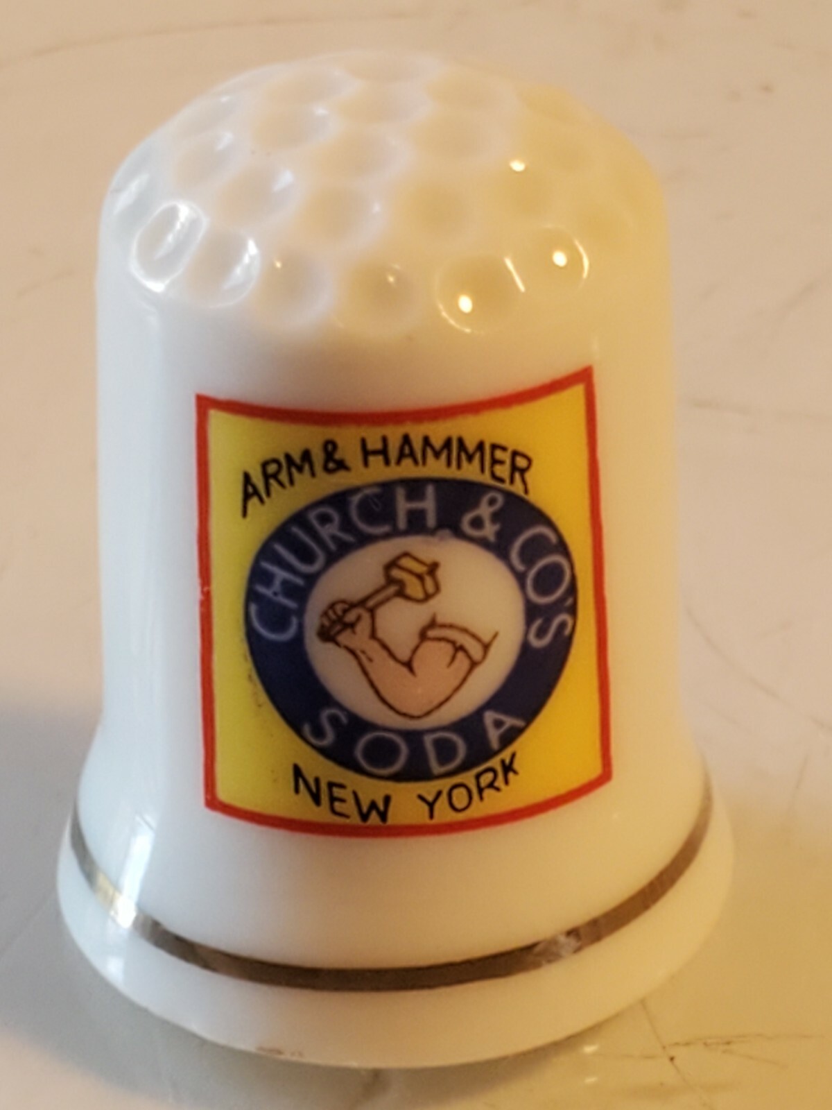 Vintage Advertising CHURCH & CO. ARM & HAMMER SODA Thimble Porcelain box5