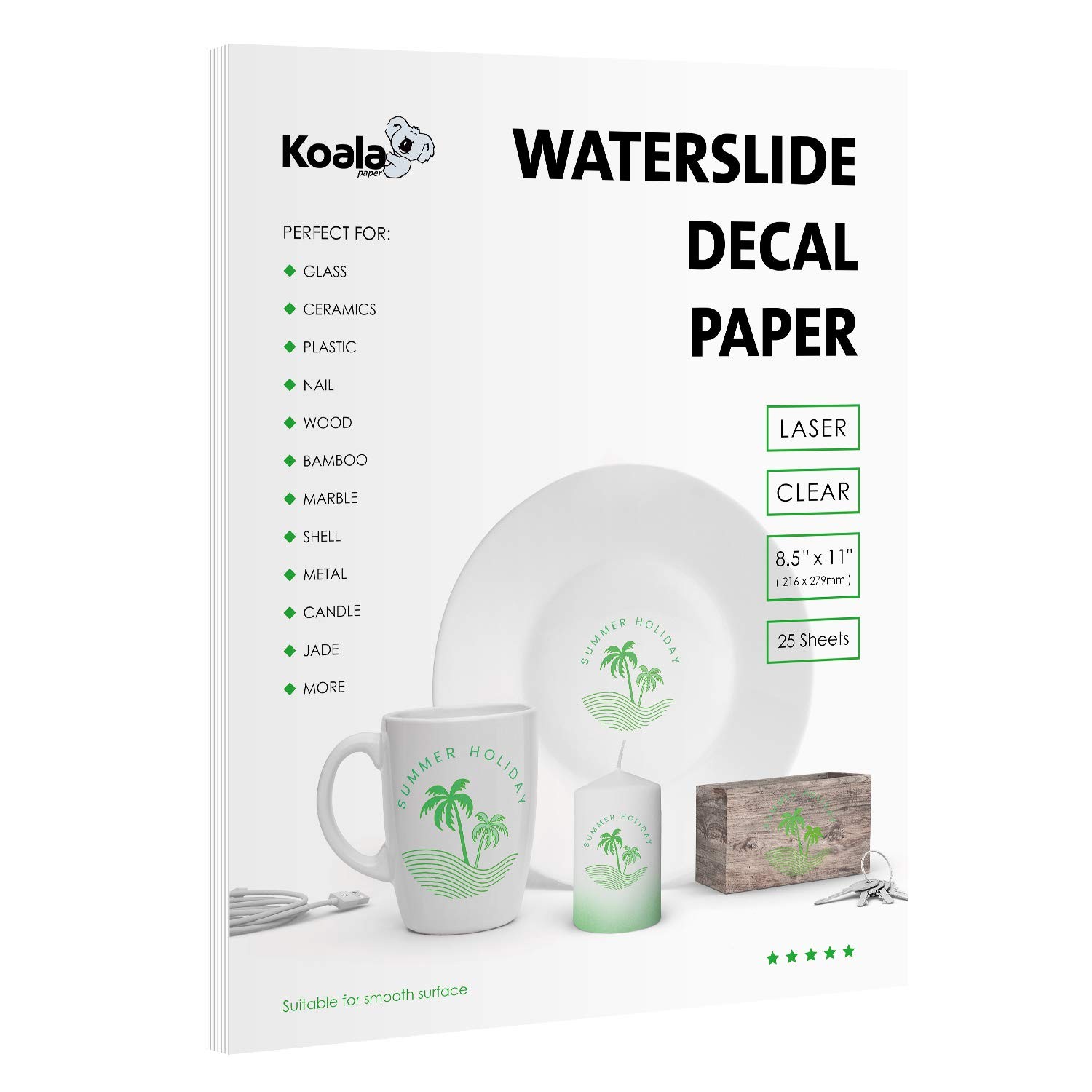 Koala Waterslide Decal Paper for Laser Printer - Clear Transparent - 25 Sheet...