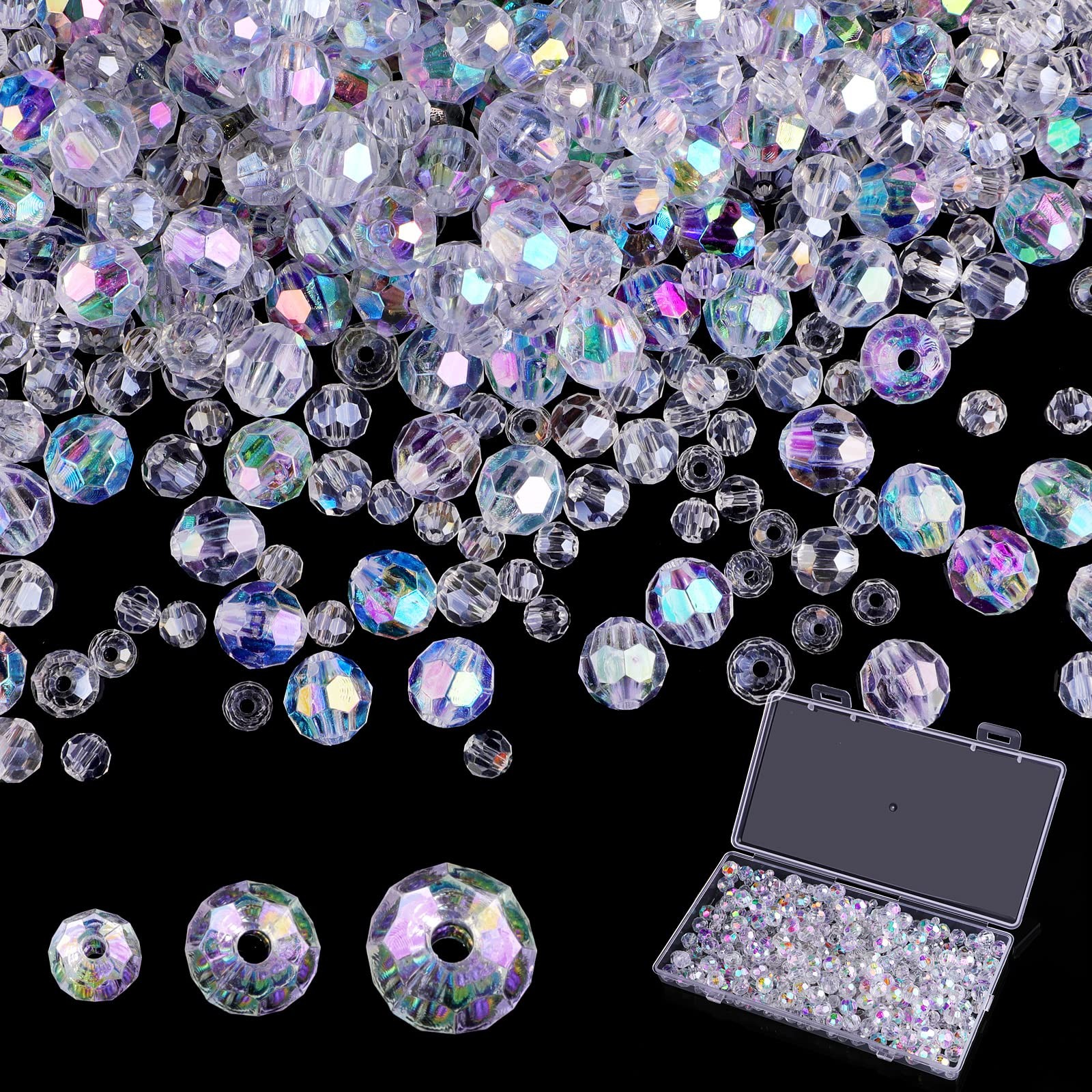 Crystal Glass Beads for Jewelry Making, 500 Pcs Assorted Small, AB 