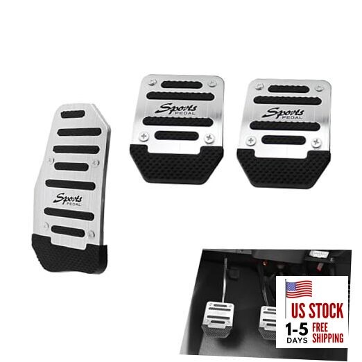 3PCS Car Non-Slip Metal Pedal Pads, Manual Transmission Brake Gas 3 PCS Silver