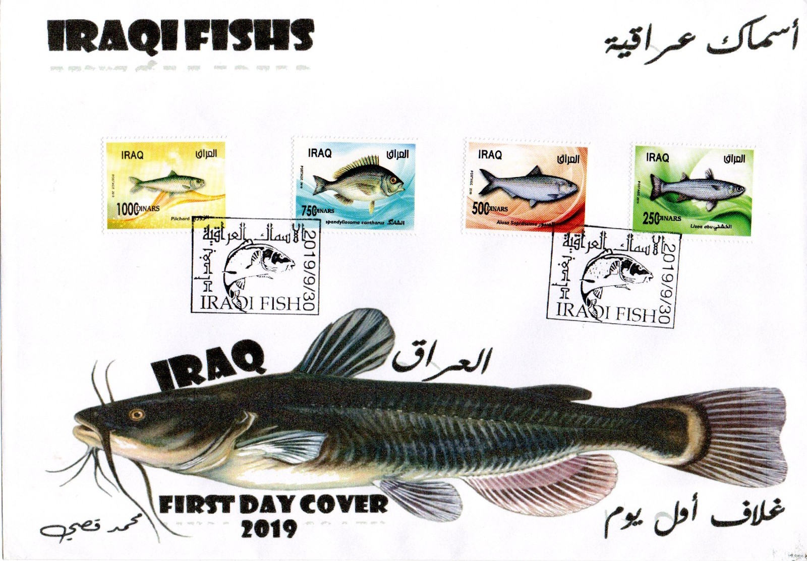 (2019) MARINE LIFE- IRAQI FISHES. FIRST DAY ISSUE ENVELOPE(BIG ENVELOPE).