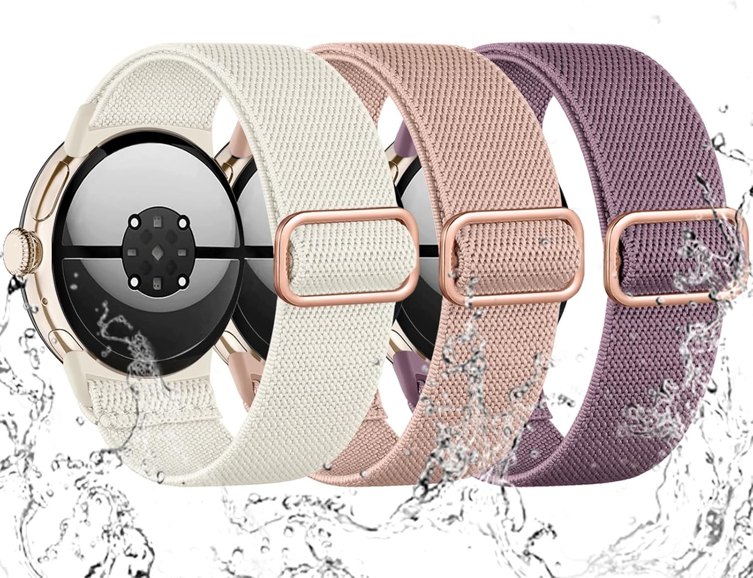 3 Pack Elastic Nylon Strap Compatible with Pixel Watch 3/4 41mm Water-Resistant