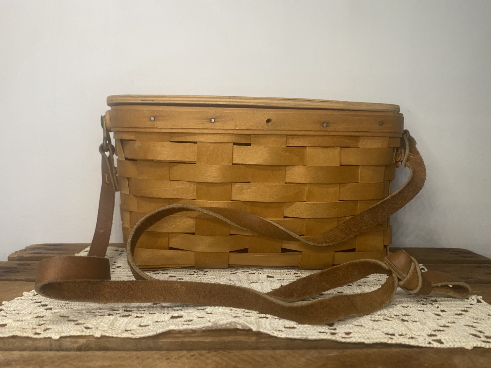 Vintage Basket Crossbody Shoulder Purse 1995 Carnation Baskets Woven Wooden 