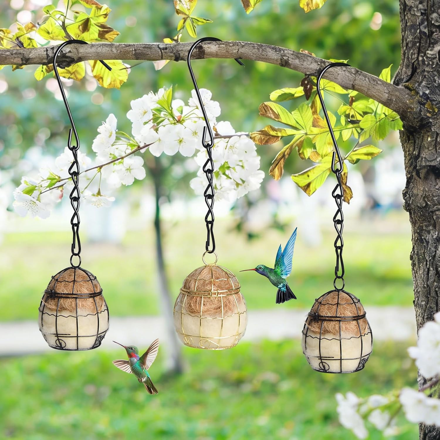3PCS Bird Nesting Material, Refillable Hummingbird Nesters Cage Holder with Wool