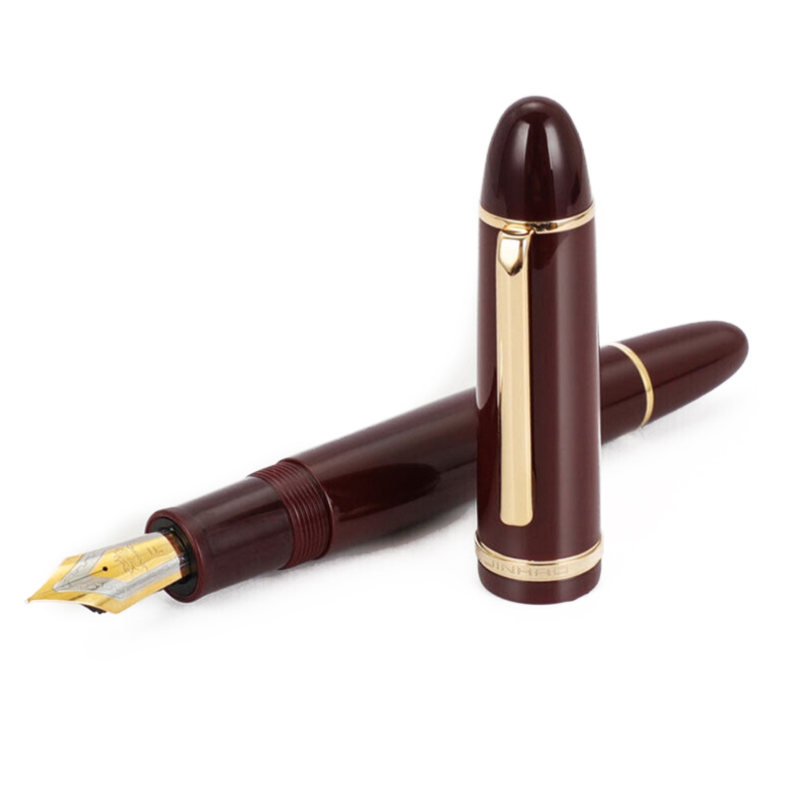 Wine Red Acrylic Fountain Pen Metal Gold Clip Fine 0.5mm Nib Writing Ink Pen B