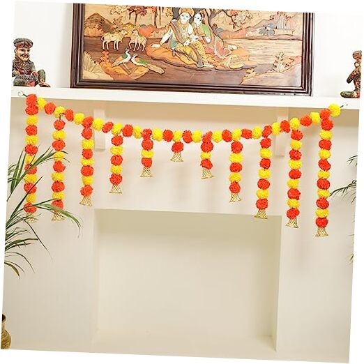 5 Ft Marigold Door Hanging Toran Yellow Orange - Indian Thorans  Orange, Yellow