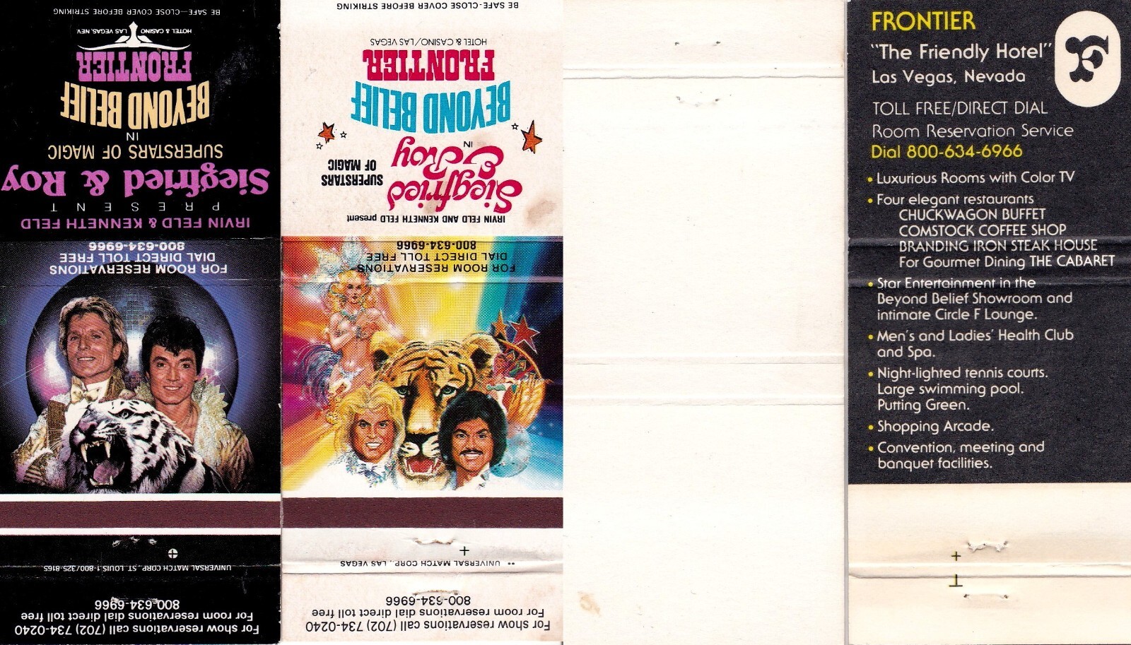 Siegfried & Roy Beyond Belief Frontier Hotel Casino Las Vegas Matchbooks icmsc5