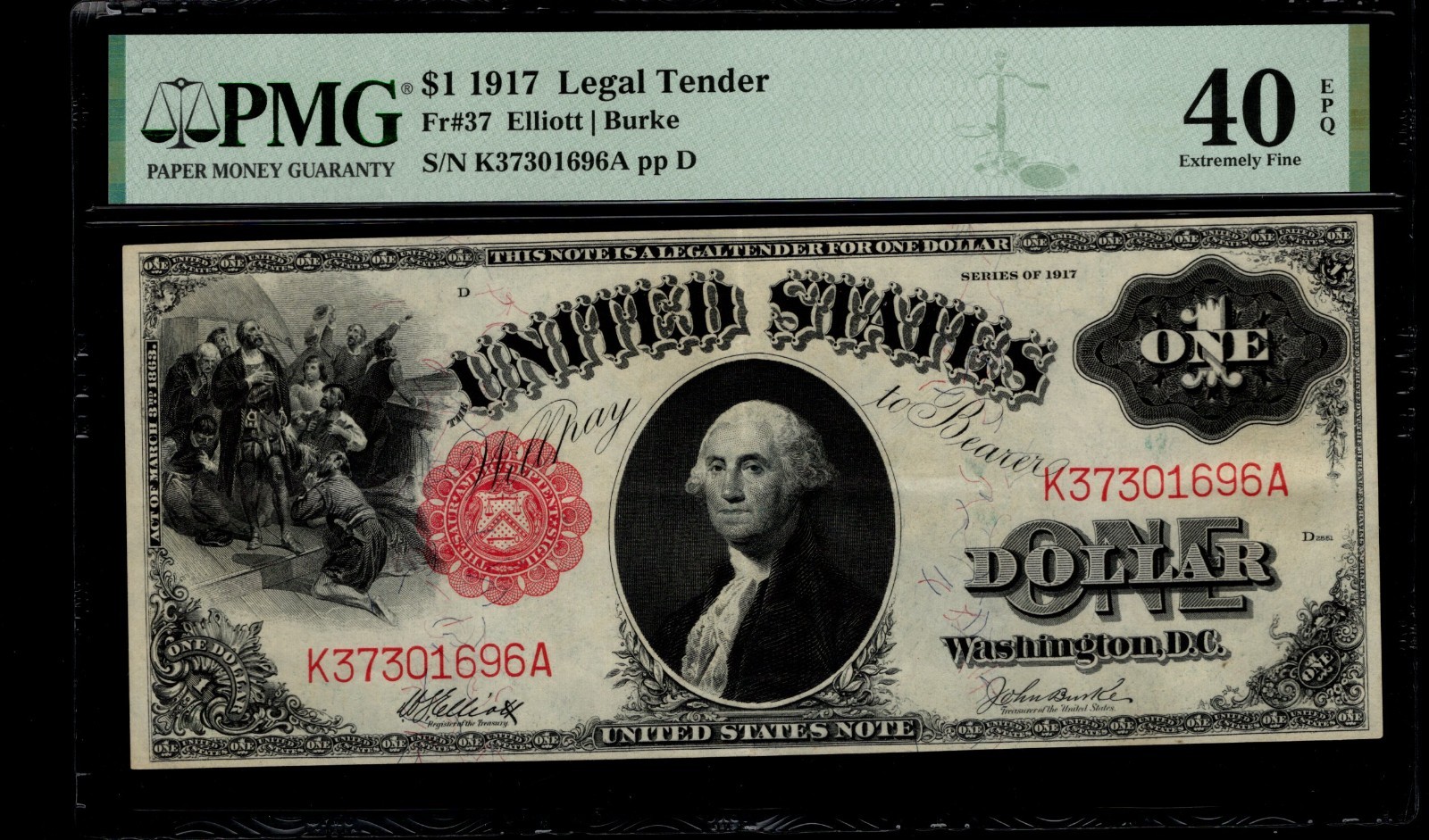 One Dollar Legal Tender PMG 40 EPQ FR 37 $1 1917 Saw Horse