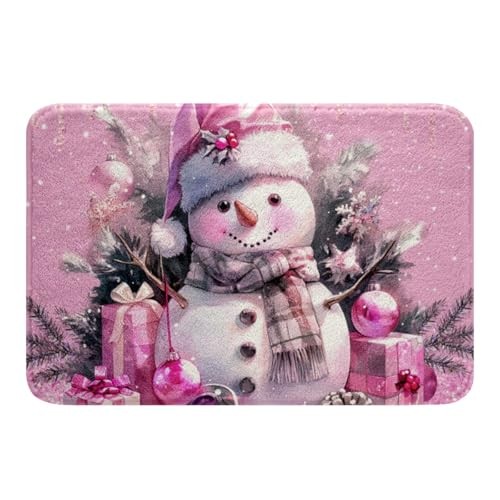  Cute Pink Snowman Bathroom Rug Set,Christmas Ornaments Bath Mat Xmas Room 