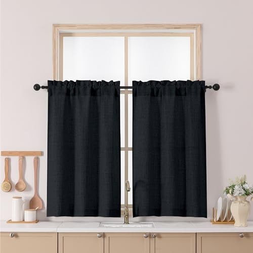  Short Curtains 36 Inch Length, Light Filtering 30"W x 36"L (Pack of 2) Black