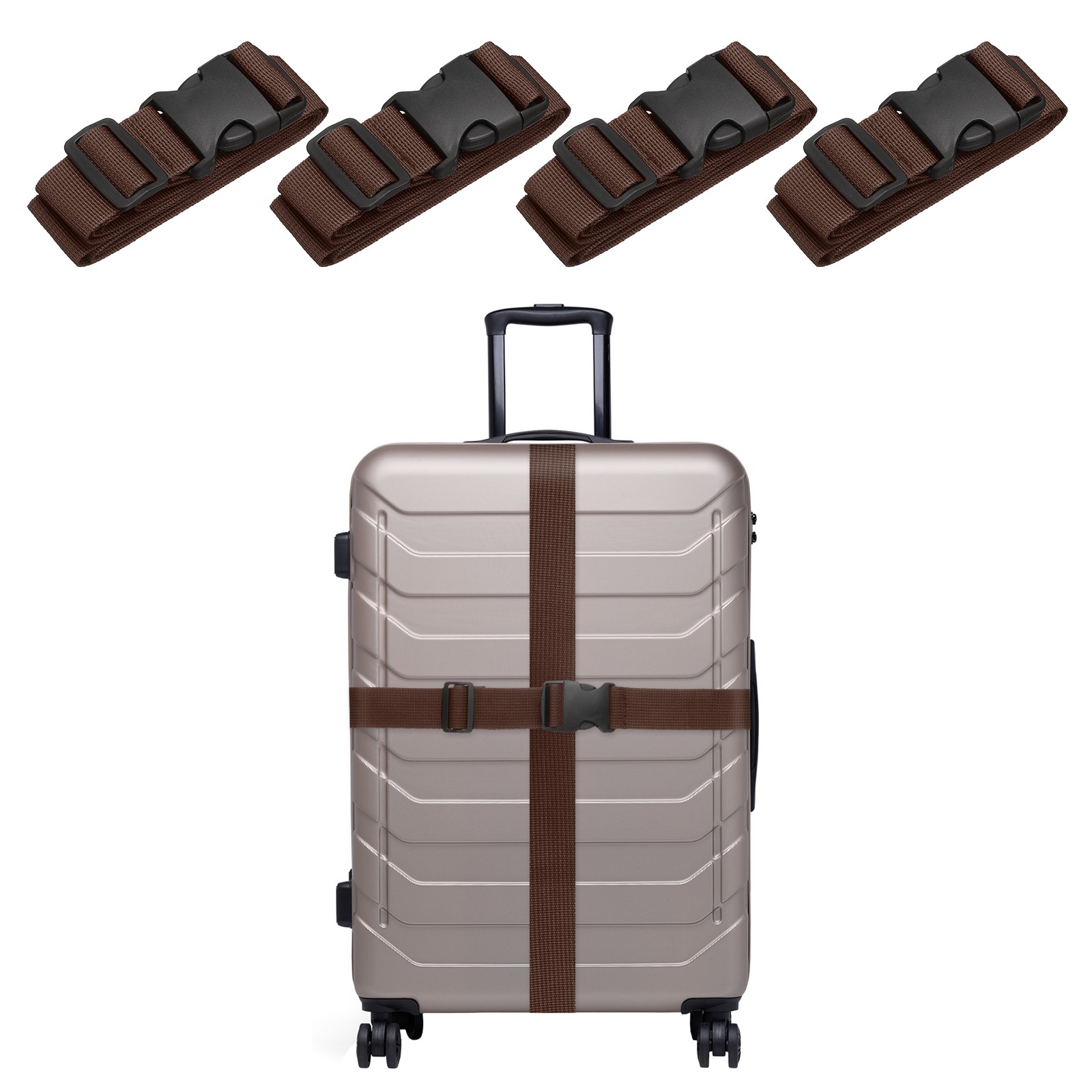 4 Set Luggage Straps for Suitcases Adjustable Connector Strap Buckle Dark Brown