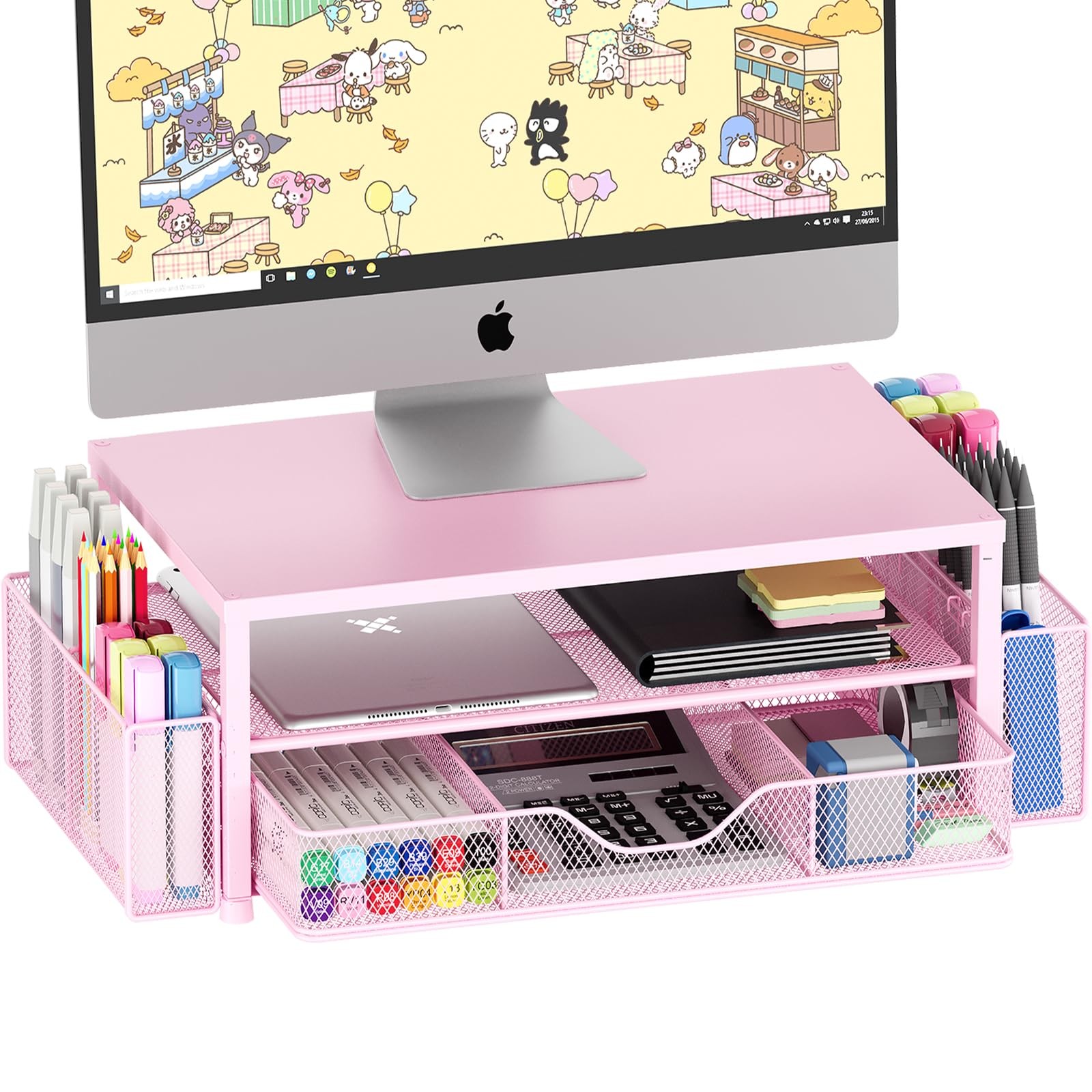 Desk Organizers and Accessories, 2-Tier Computer Monitor Stand Riser with Dra...