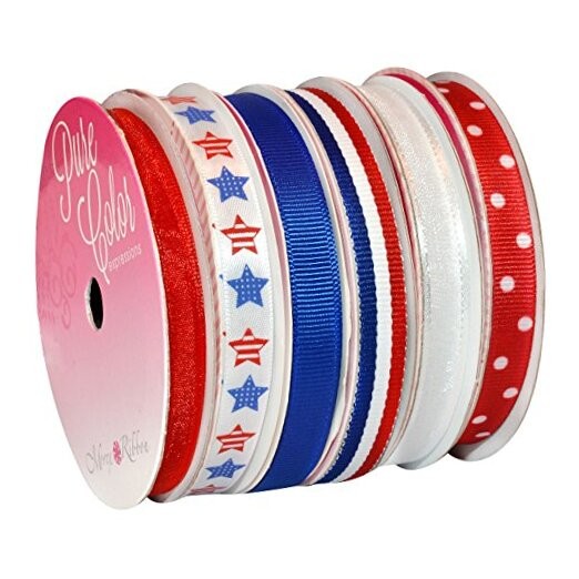  6-Pack Polyester/Nylon Sweet Petite Ribbon, Patriotic 39-Yd Patriotic, 6-Pack