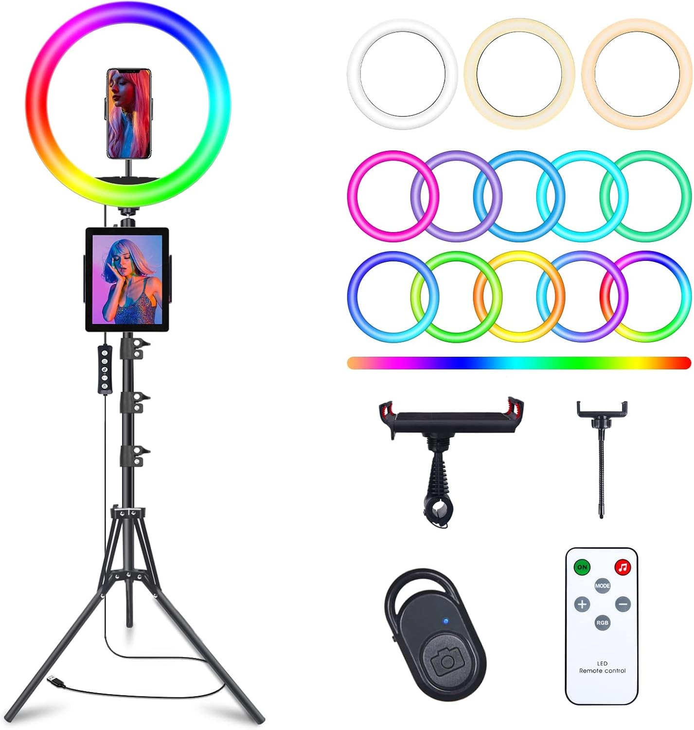 10" Selfie Ring Light with 73" Tripod Stand & 1 Phone Holder, LED Camera Ringlig