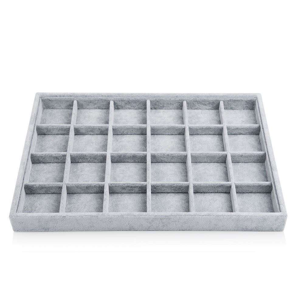 Oirlv 24 Grid Ice Velvet Jewelry Drawer Organizer Tray 24 Tray, Grey 