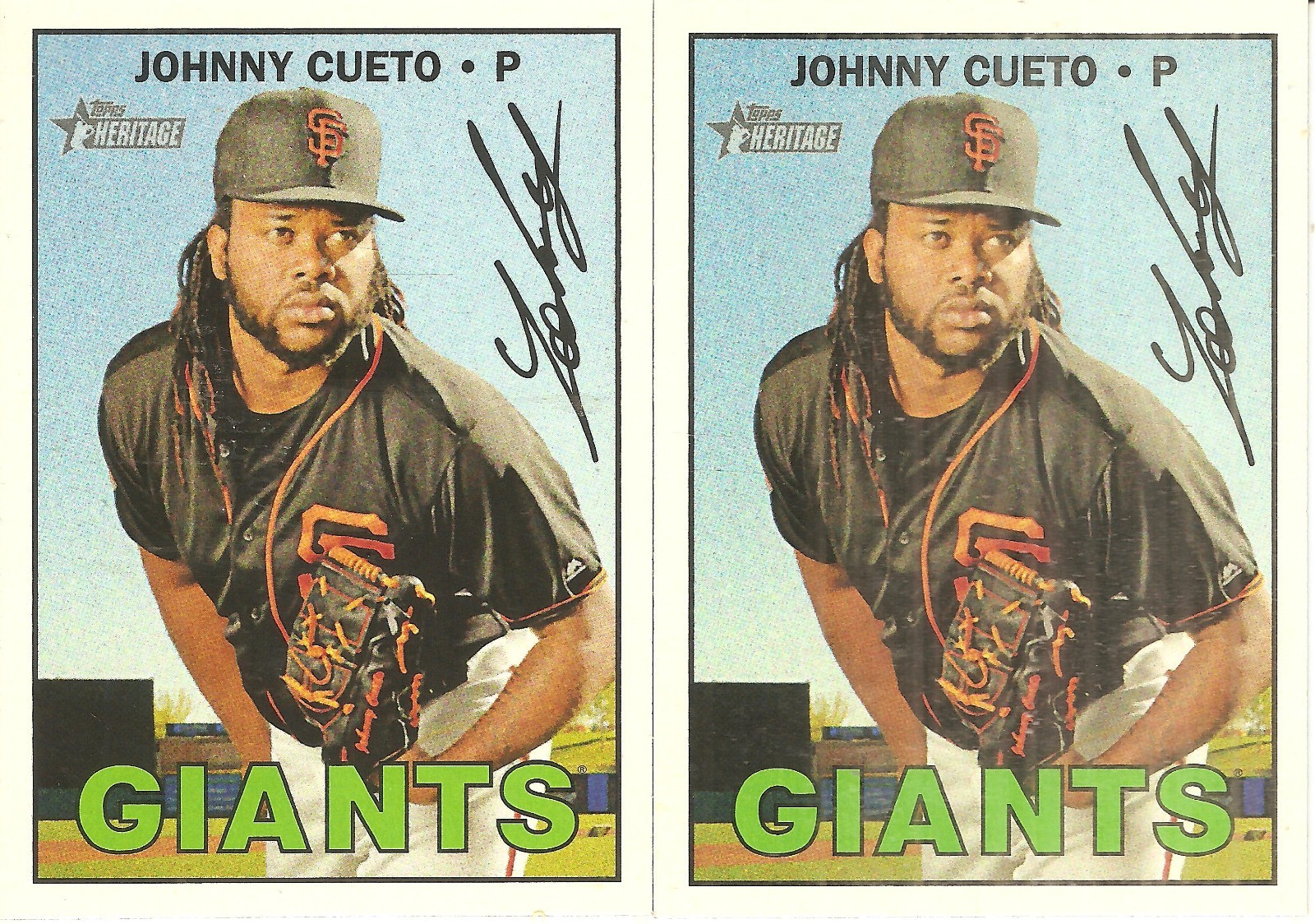 2 CARD 2016 TOPPS HERITAGE JOHNNY CUETO BASEBALL CARD LOT