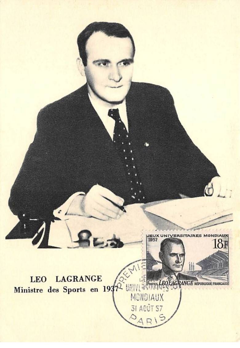 Maximum Card - FRANCE - COR12623 - 31/08/1957 - Léo Lagrange - Paris Cachet