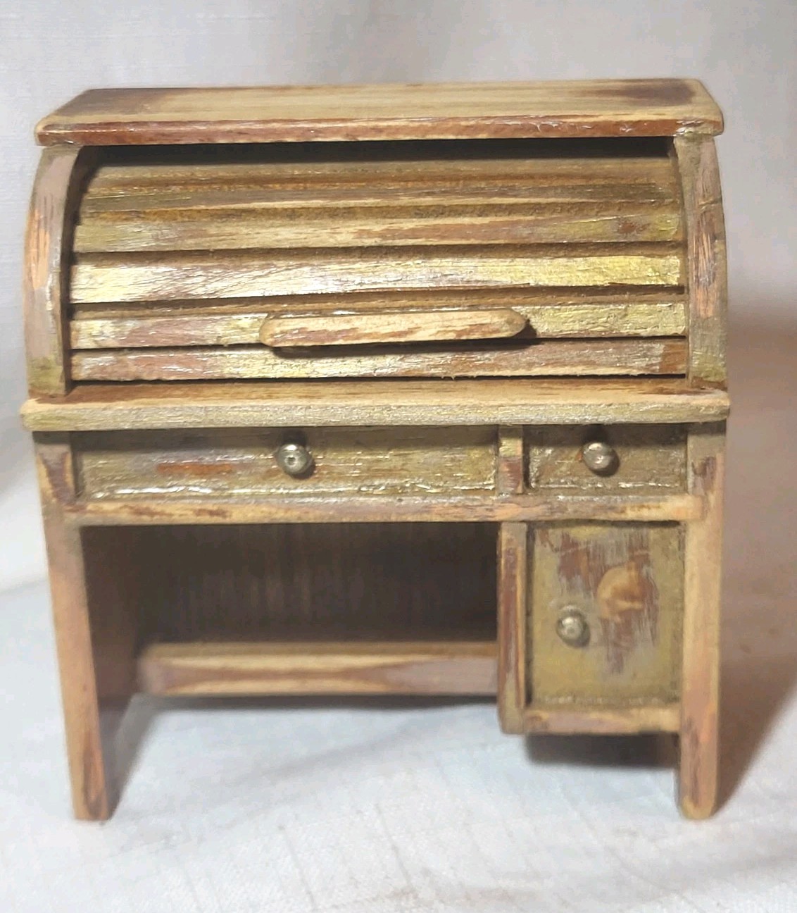 Dollhouse Miniature Rustic Aged Roll Top Wooden Desk