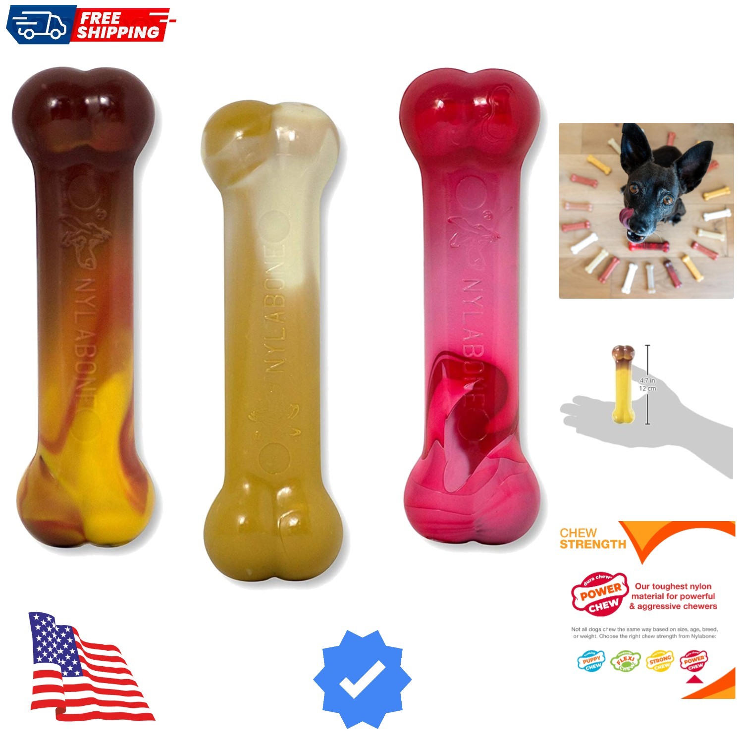 Bone Power Chew Toy for Dogs, Durable Dog Toys for Aggressive Chewers, Flavor...