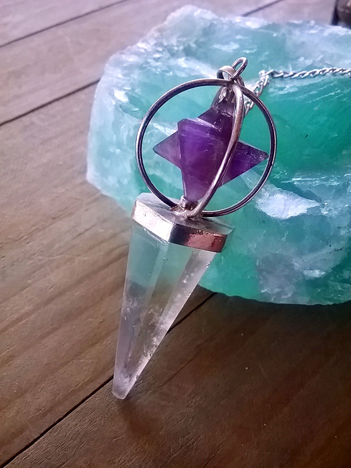 AMETHYST MERKABVA Dowsing PENDULUM, Spinning AMETHYST PENDULUM With CRYSTAL
