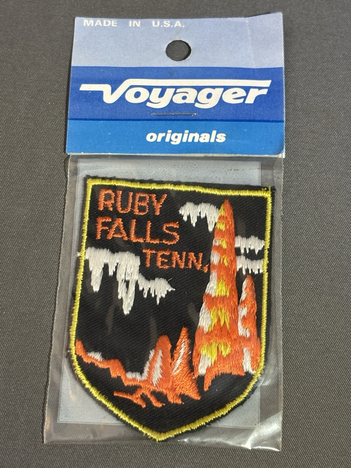 VINTAGE 1980’S VOYAGER Embroidered SHEILD Patch RUBY FALLS TENNESSEE 2 3/4” X 2”
