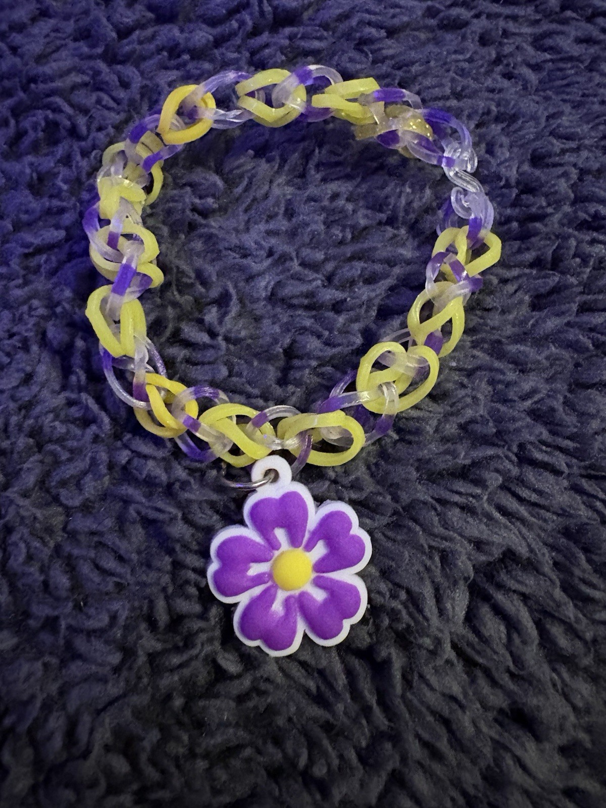 Adjustable Flower Charm Bracelet Yellow Purple Clear Rubber Plastic Girls