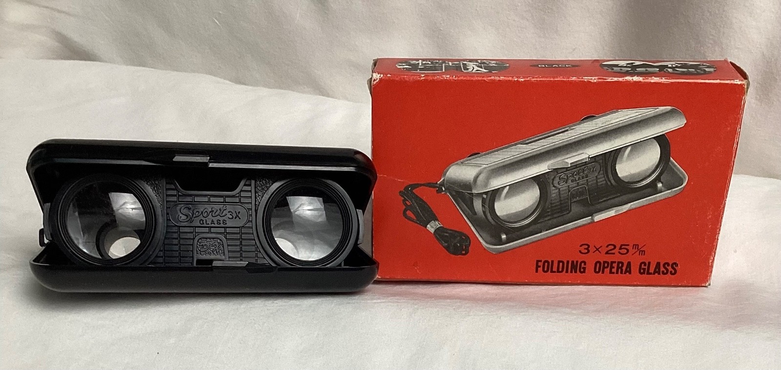 Vintage Sport Glasses Black Pocket Folding 3x25 Opera Travel Binoculars