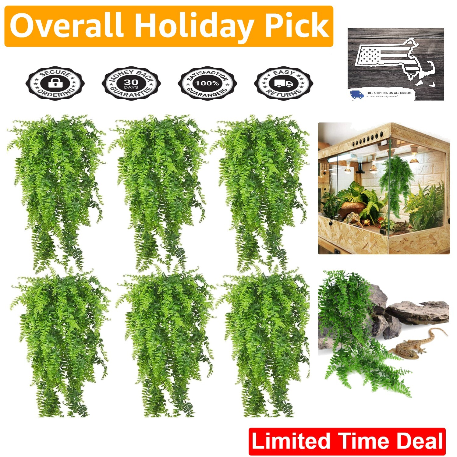 Reptile Hanging Vines - Easy Clean & Install - Hassle-Free - 6 Pack - Gecko