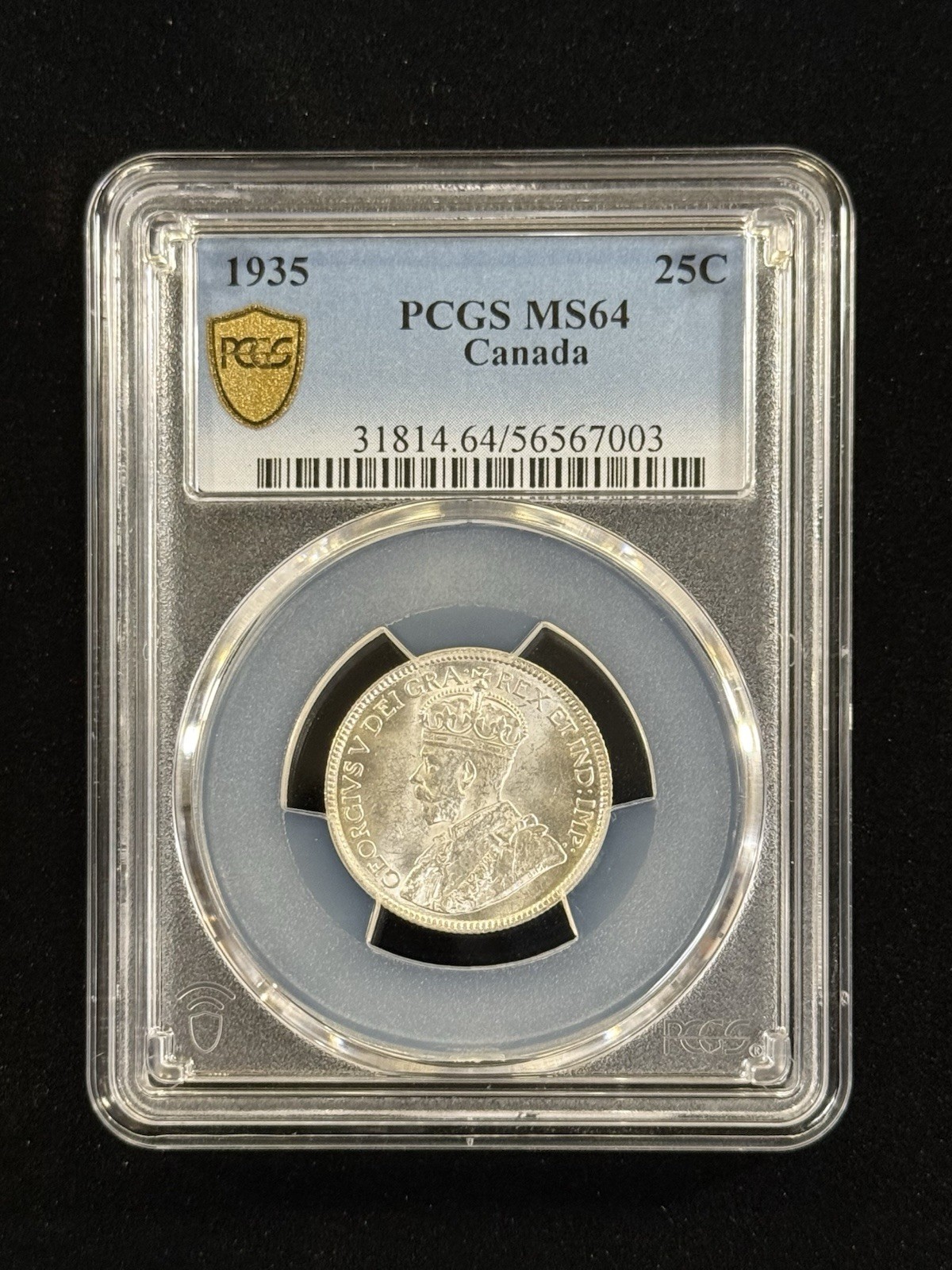 1935 Canada 25 Cent Silver Quarter PCGS MS64 Gold Shield Item #352