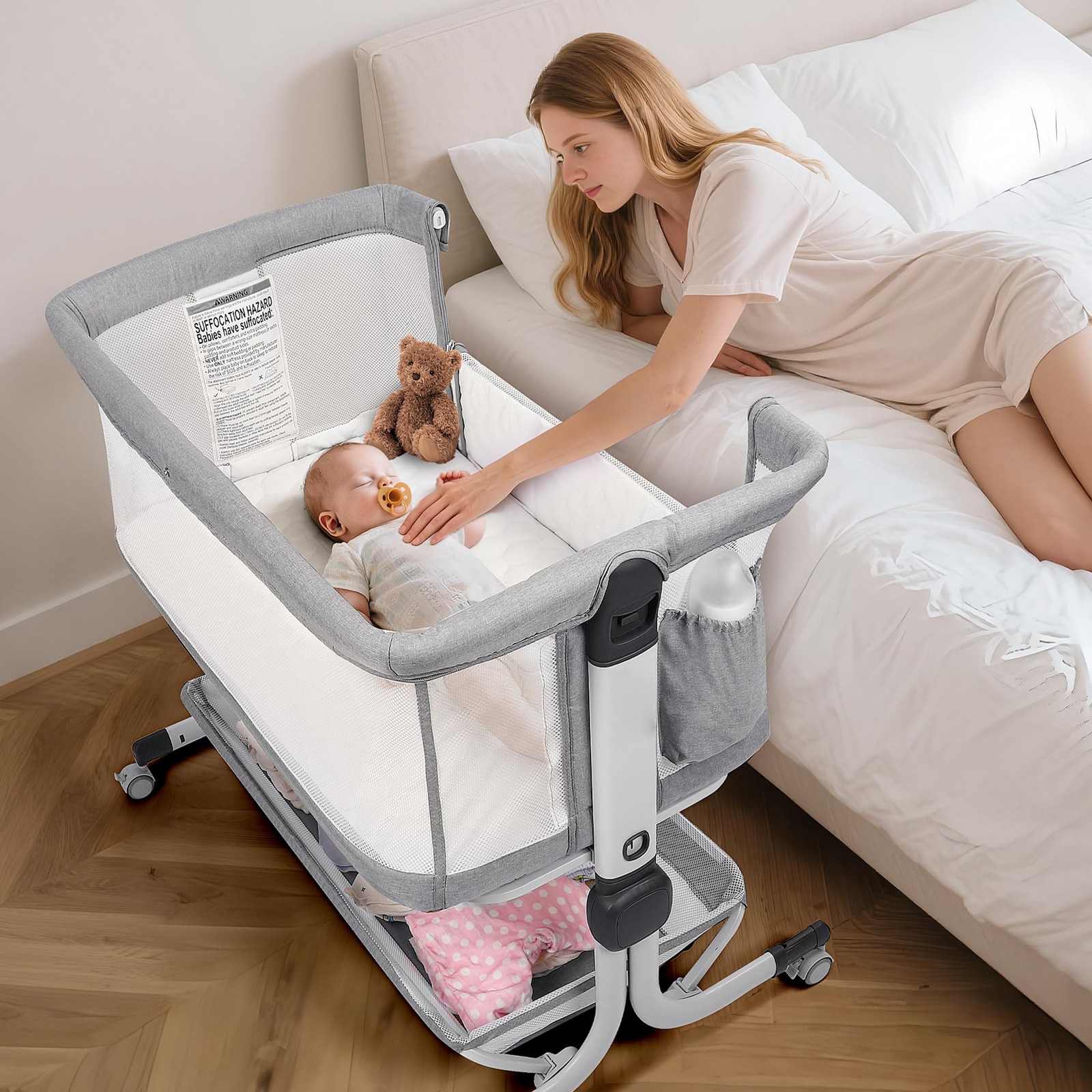 Baby Bassinet Bedside Sleeper, Upgraded Stability Bedside Crib with Full Mesh...
