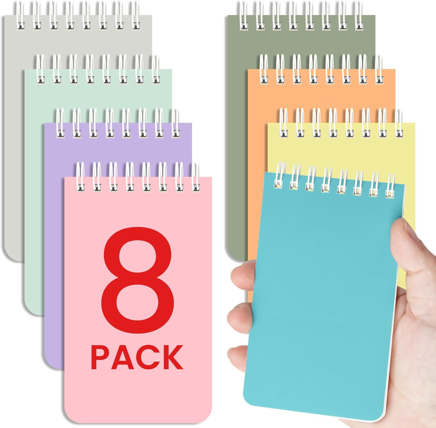 Pocket Small Notebook 3" X 5", Set of 8 Mini Little Spiral Notebook, Nursing Not