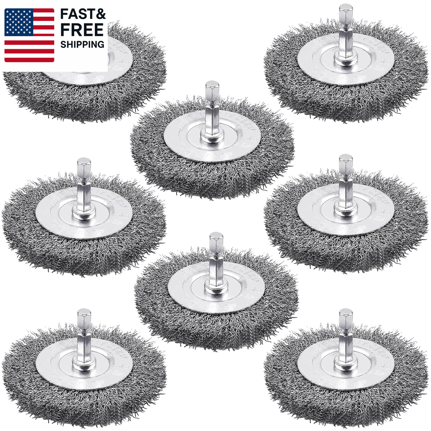 8 Pack 3Inch Wire Wheel Brush for Drill, Wire Brush for Drill with 1/4 Inch Hex 