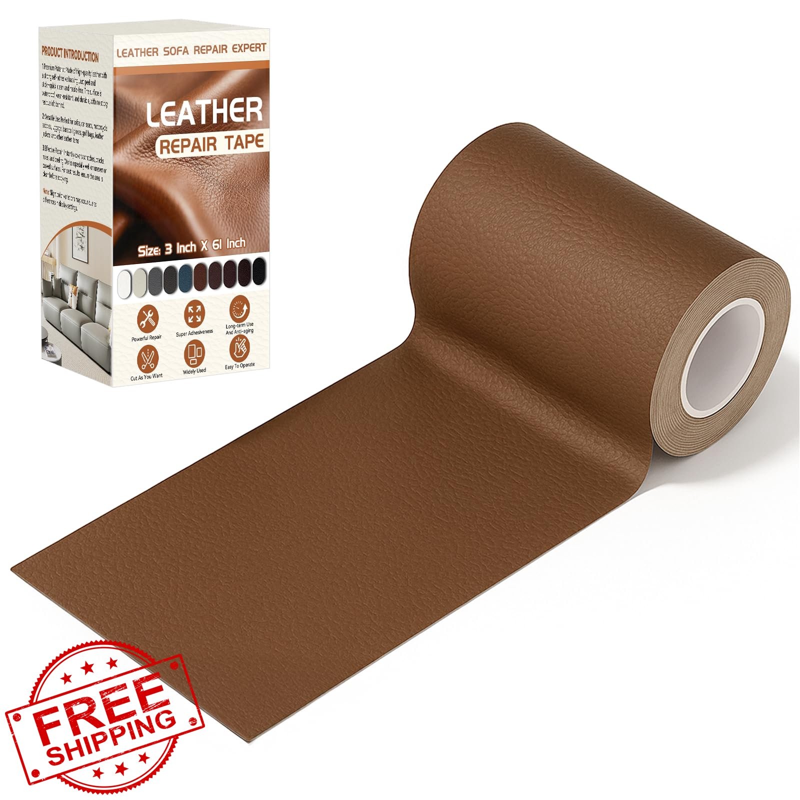 Vigorder Leather Repair Tape Light Brown Self Adhesive 3"x61"