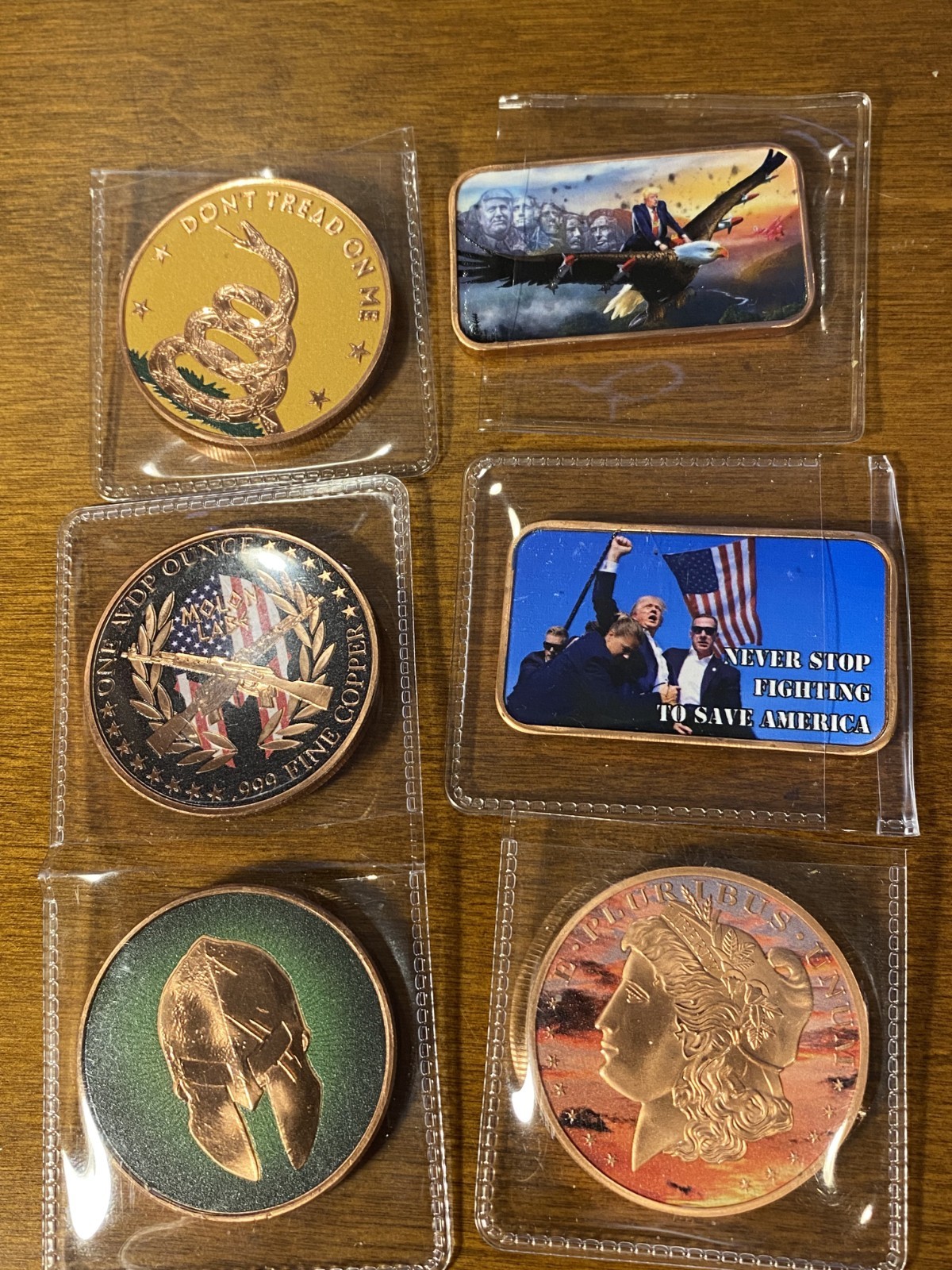 Lot Of 6 Mixed Colorized 1oz Copper 2 spartan, DTOM, 2 different Trump, Morgan