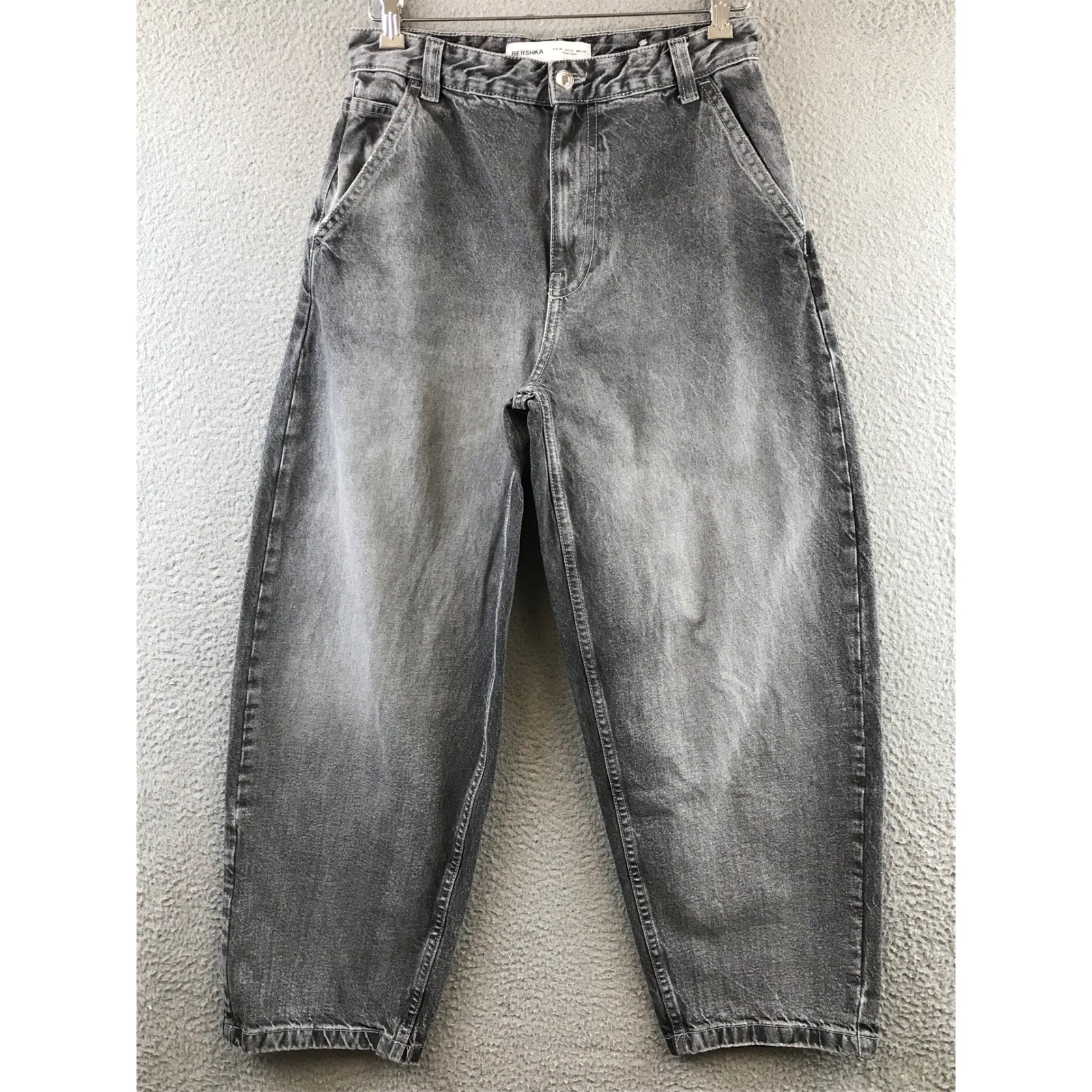 y2K Bershka Women's Grey Washed Distressed Denim Jeans Baggy Fit Size US 4