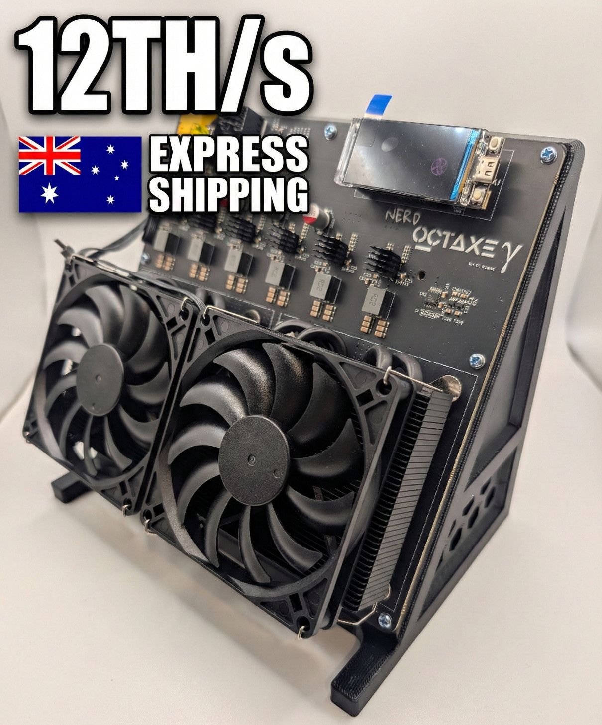 12TH/s NerdOCTaxe GAMMA TITAN Rev 3.1 Black - Quad Fan Solo Bitcoin Mining